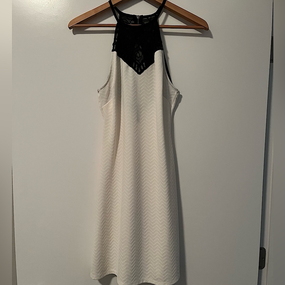 White Bodycon Dress with Lace Neckline